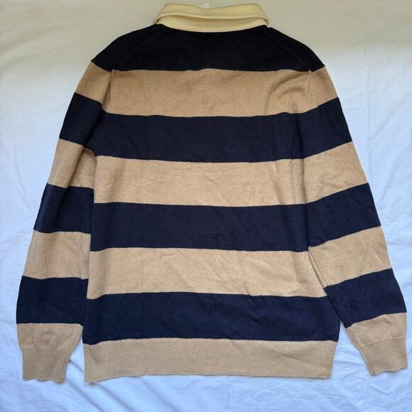 NWT J. Crew Wool Blend Sweater Rugby, Navy/Tan Stripe, Size XL - Picture 2 of 5